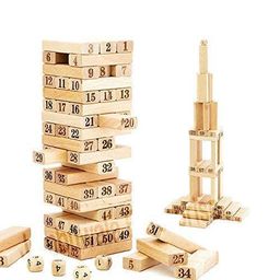 jambuwala enterprise Jambuwala Enterprise® Wooden Building Blocks Puzzle 48 Pcs Challenging 4pcs Dice Wooden Blocks Stacking Game Maths, Educational Wooden Tumbling Tower 48 Pcs with 4 Dices Game for Adults & Kids. image 4