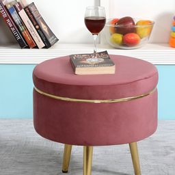 Shadowkart Pink & Beige Velvet Round Ottomans-image-71