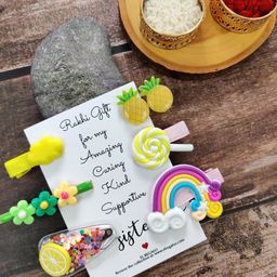 EL REGALO Girls Set of 6 Alligator Hair Clip Rakhi Gift Set-12