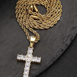 SALTY Men Stainless Steel Gold-Plated Artificial Stones Studded Pendants with Chains-31