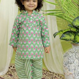 BownBee Boys Floral Printed Regular Pure Cotton Kurta With Dhoti Pants-image-81