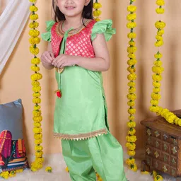 BownBee Girls Ethnic Motifs Regular Gotta Patti Straight Kurta with Salwar-picture-32