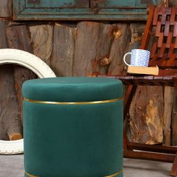 Shadowkart Green Velvet & Wooden Round Ottoman-image-68