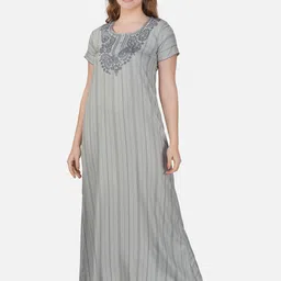 Sand Dune Striped Embroidered Maxi Nightdress-image-31