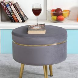 Shadowkart Grey Velvet Round Ottomans-image-92