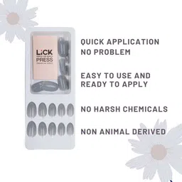 LICK 24 Pcs Oval Shape Fake Reusable Nails with Application Kit - Grey image 2