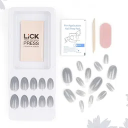 LICK 24 Pcs Oval Shape Fake Reusable Nails with Application Kit - Grey image 5