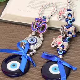 TIED RIBBONS Blue 2 Pieces Om & Elephant Evil Eye Door Wall Hangings-24