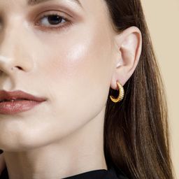 Rubans Voguish Set Of 2 Gold-Toned 22k Gold Plated Classic Half Hoop Earrings-16