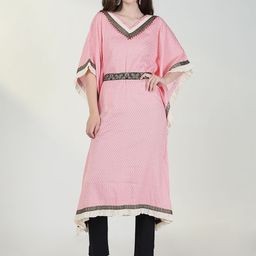 SHOWOFF Chevron Printed Extended Sleeves Sequinned Kaftan Kurta with belt image 5