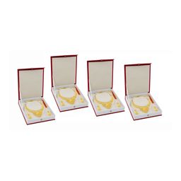 atorakushon Set of 4 Cream Coloured & Maroon Solid Necklace Jewellery Storage Box-45
