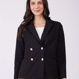 FableStreet Women Black Lapel Collar Long Sleeves Tailored Jacket-17