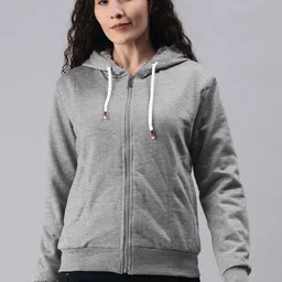 ADBUCKS Women Grey Melange Solid Cotton Regular Open Front Jacket with Faux Fur Lining-16
