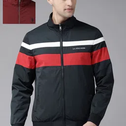 U.S. Polo Assn. Men Red Navy Blue Solid Reversible Open Front Jacket-18