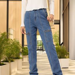 DressBerry Women Classic Panelled Straight Fit Cargo Style Jeans-image-68