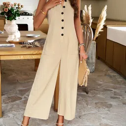 Mast & Harbour Mandarin Collar Sleeveless Pure Cotton Basic Jumpsuit-picture-14