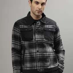 Iconic Men Camouflage Checked Crop Bomber with Patchwork Jacket image 3