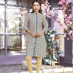 Anouk Beige Ethnic Motifs Printed Mandarin Collar Straight Kurta-29