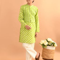 LilPicks Leheriya Printed Band Collar Pure Cotton Straight Kurta With Pyjamas-30