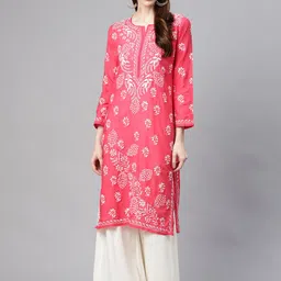 ADA Women Pink & White Chikankari Hand Embroidered StraightKurta-picture-38