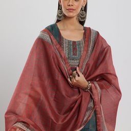 Libas Teal Green Ethnic Motifs Printed Beads and Stones Kurta with Trouser & Dupatta-46