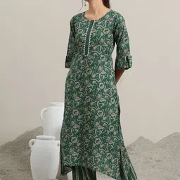 Libas Floral Printed Gotta Patti Pure Cotton Straight Kurta with Trousers-image-42