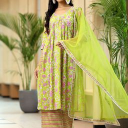 Libas Floral Printed A-Line Empire Gotta Patti Pure Cotton Kurta with Palazzos & Dupatta-image-25