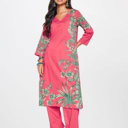 Global Desi Floral Printed Regular Pure Cotton Kurta With Palazzos-image-40