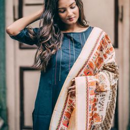 KALINI Ethnic Motifs Embroidered Straight Kurta with Trousers & Dupatta-image-26