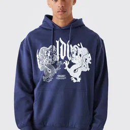 boohooMAN Graphic Printed Hooded Oversized Sweatshirt With Kangaroo Pocket-28