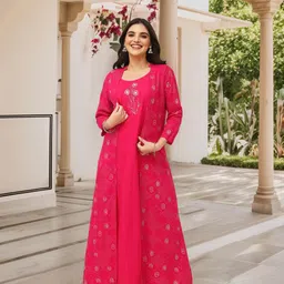 Ishin Ethnic Motifs Printed Thread Work Pure Cotton A-Line Kurta With Trousers-picture-2