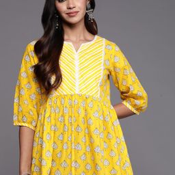 Libas Women Floral Printed Puff Sleeves Pure Cotton Empire Kurti-57