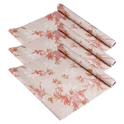 Kuber Industries 3 Pcs Cream & Red Floral Printed Anti-Skid Kitchen Shelf Liner Organiser-56
