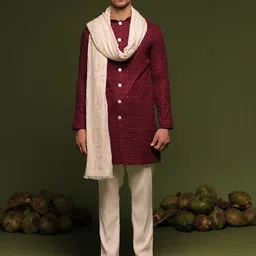 KALPRAAG Men Ethnic Motifs Embroidered Regular Sequinned Kurta with Trousers & With Dupatta image 1