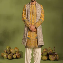 KALPRAAG Men Ethnic Motifs Embroidered Regular Sequinned Kurta with Patiala & With Dupatta image 1