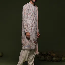 KALPRAAG Men Ethnic Motifs Embroidered Regular Sequinned Kurta with Patiala & With Dupatta image 3