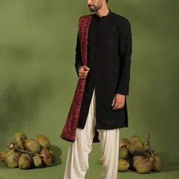 KALPRAAG Men Ethnic Motifs Embroidered Regular Sequinned Kurta with Patiala & With Dupatta image 4