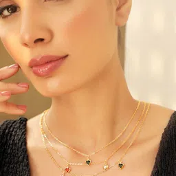 Rubans 18K Gold-Plated Multicolor Crystal Zirconia Studded Layered Heart Necklace & Chains-4