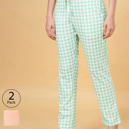 Dreamz by Pantaloons Women Pink & Blue Set Of 2 Pure Cotton Lounge Pants-picture-23