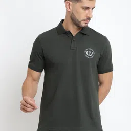 Van Heusen Men Green Solid Varsity Inspired Short Sleeve Polo T-Shirt-image-11