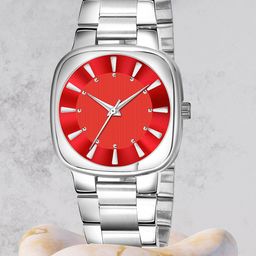 Shocknshop Women Red Embellished Dial & Steel Toned Stainless Steel Bracelet Style Straps Analogue Watch-image-28