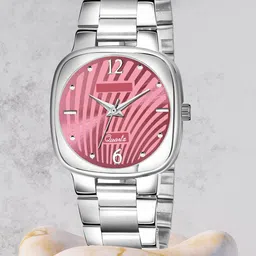 Shocknshop Women Pink Printed Dial & Steel Toned Stainless Steel Bracelet Style Straps Analogue Watch-image-74