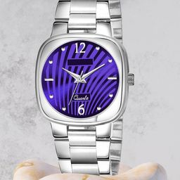 Shocknshop Women Purple Printed Dial & Steel Toned Stainless Steel Bracelet Style Straps Analogue Watch-image-8