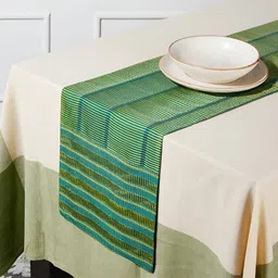 Fabindia Lime Green Geometric Cotton Silk Table Runner-30
