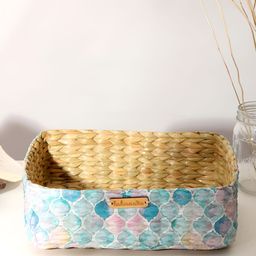 HABERE INDIA Beige & Blue Textured Bamboo Multi-Utility Organiser-image-45