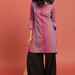 Taavi Women Multicoloured Striped South Cotton Woven Legacy A-Line Sustainable Kurta-image-32