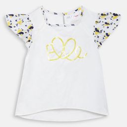 ELLE Girls Off-White Printed High-Low Pure Cotton Top-25