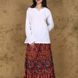 Exotic India Animal Printed Pure Cotton Wrap Around Flared Maxi Skirts-image-41