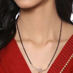 Yellow Chimes Rose Gold-Plated Stone Studded & Black Beaded Mangalsutra-16