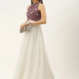Ethnovog Off White Purple Floral Embroidered Net Ethnic Maxi Dress-image-52